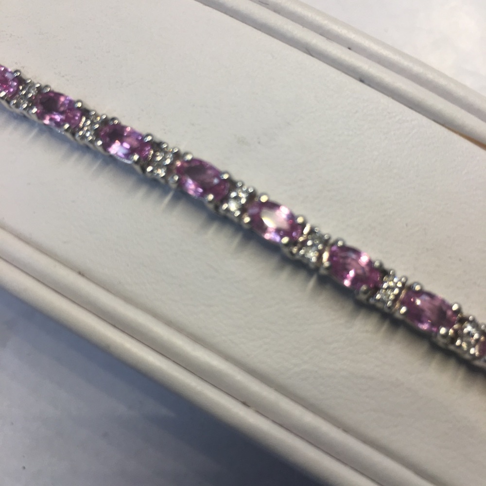 14K white gold pink sapphire  bracelet